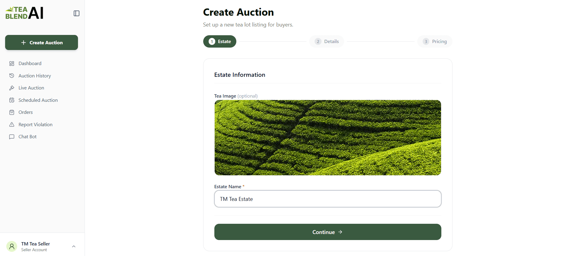 Create Auction Wizard Step 1: Estate profile details and banner image selection